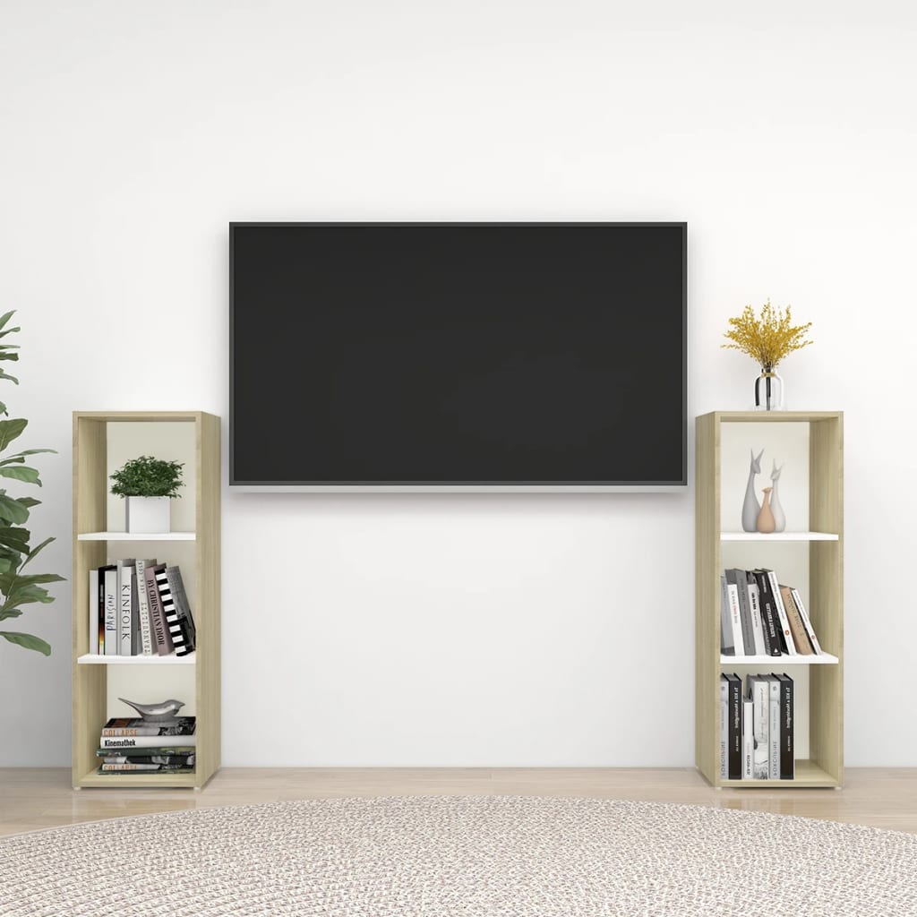 vidaXL TV spintelės, 2vnt., baltos/ąžuolo, 107x35x37cm, mediena