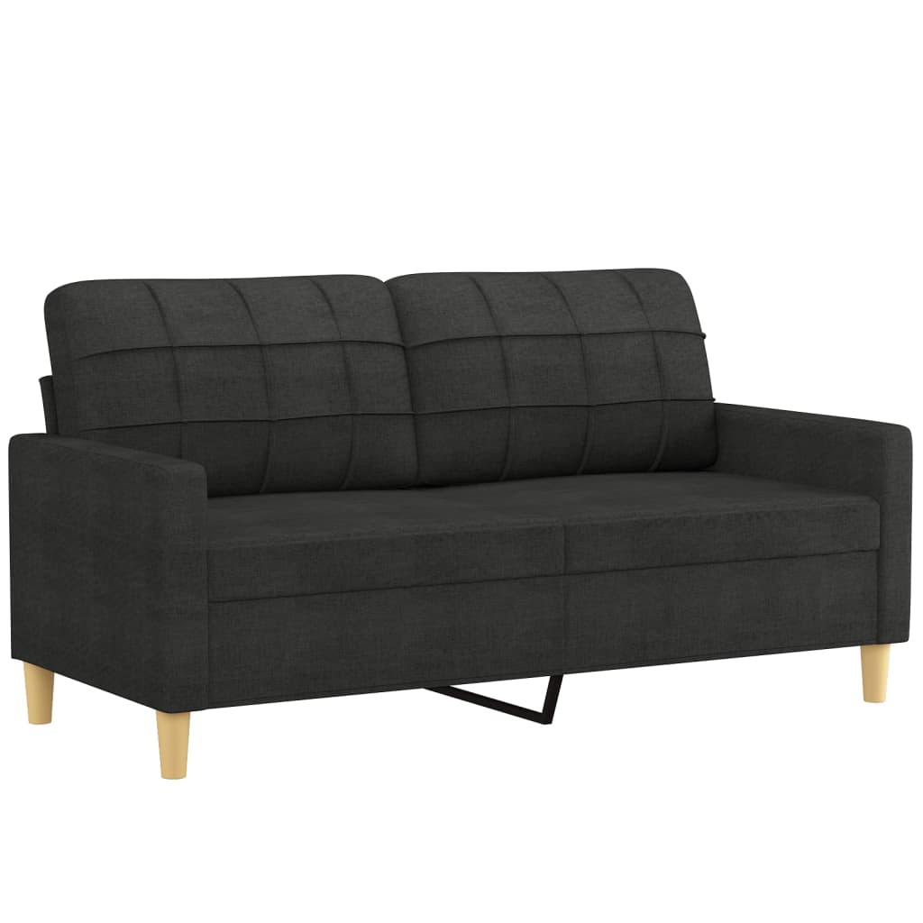 vidaXL Dvivietė sofa su pagalvėlėmis, juodos spalvos, 140cm, audinys