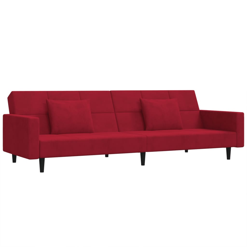 vidaXL Dvivietė sofa-lova su dvejomis pagalvėmis, vyno, aksomas