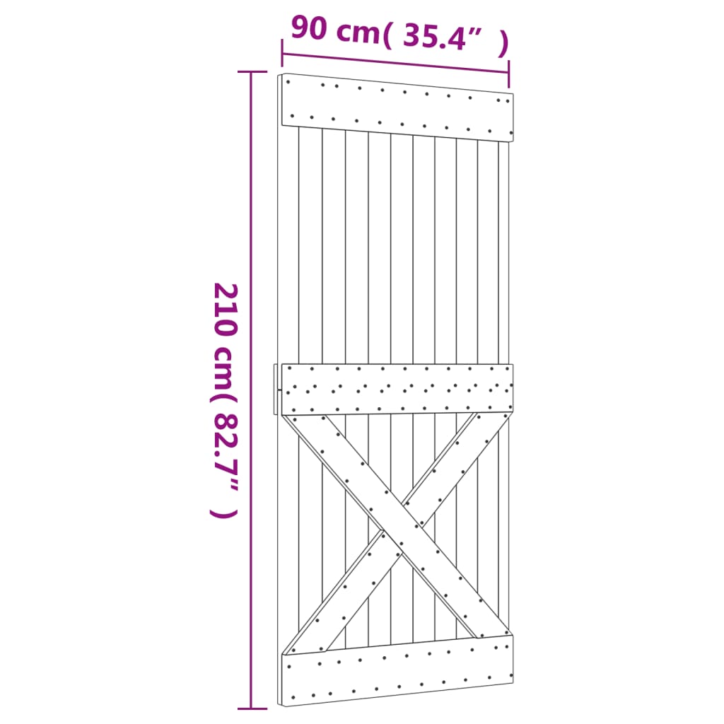 vidaXL Stumdomos durys su įrangos rinkiniu, 90x210cm, pušies masyvas