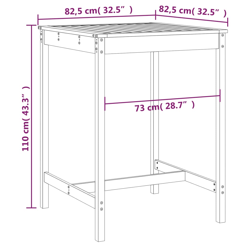 vidaXL Sodo stalas, baltas, 82,5x82,5x110cm, pušies medienos masyvas