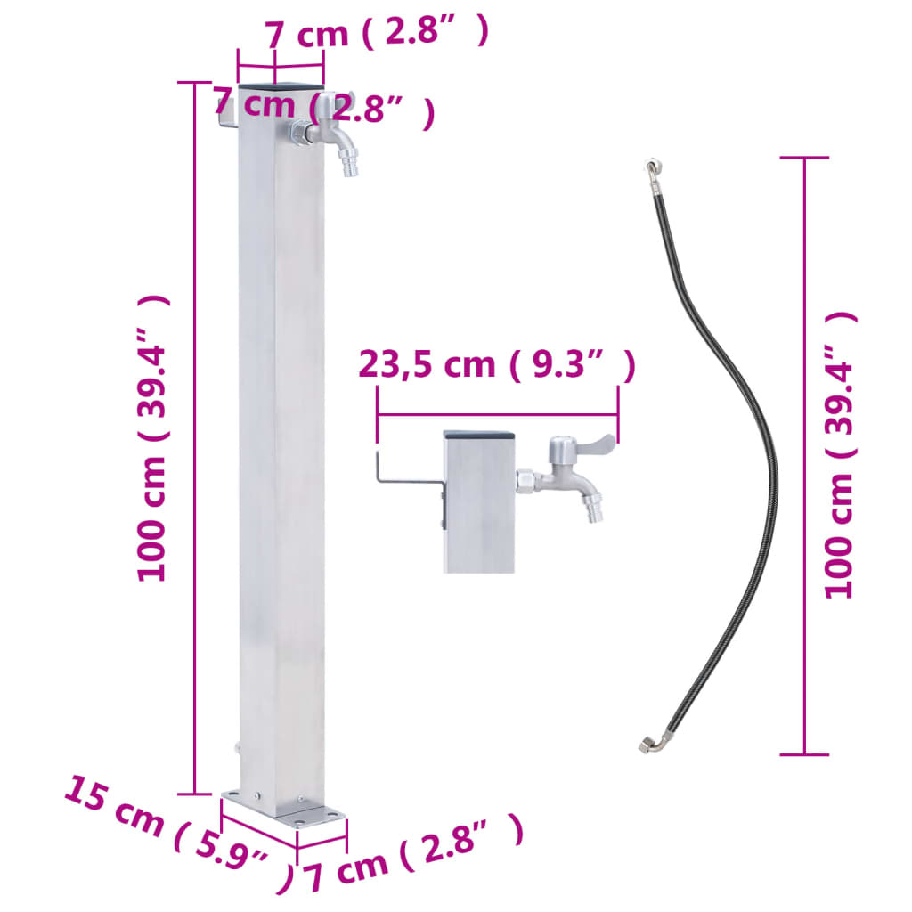 vidaXL Vandens kolonėlė sodui, 100cm, nerūdijantis plienas, kvadratinė