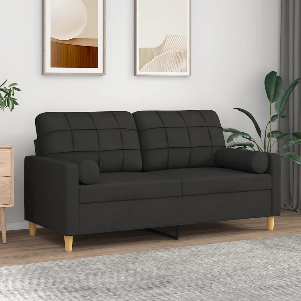 vidaXL Dvivietė sofa su pagalvėlėmis, juodos spalvos, 140cm, audinys