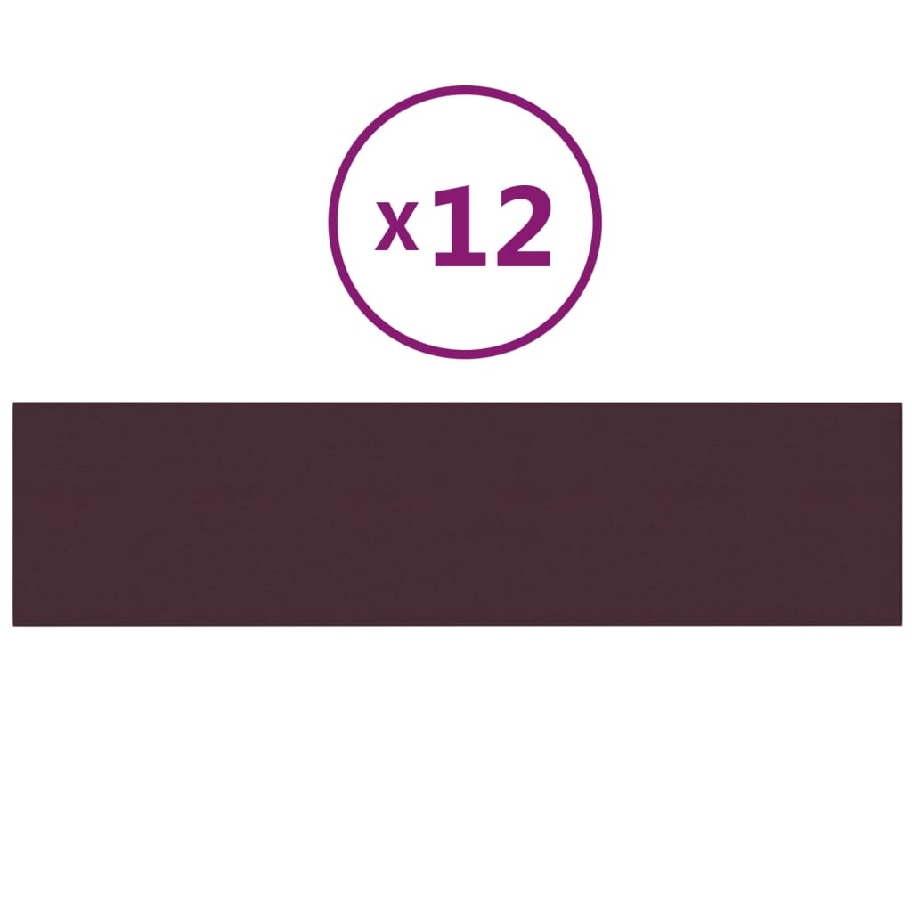 vidaXL Sienų plokštės, 12vnt., violetinės, 60x15cm, audinys, 1,08m²