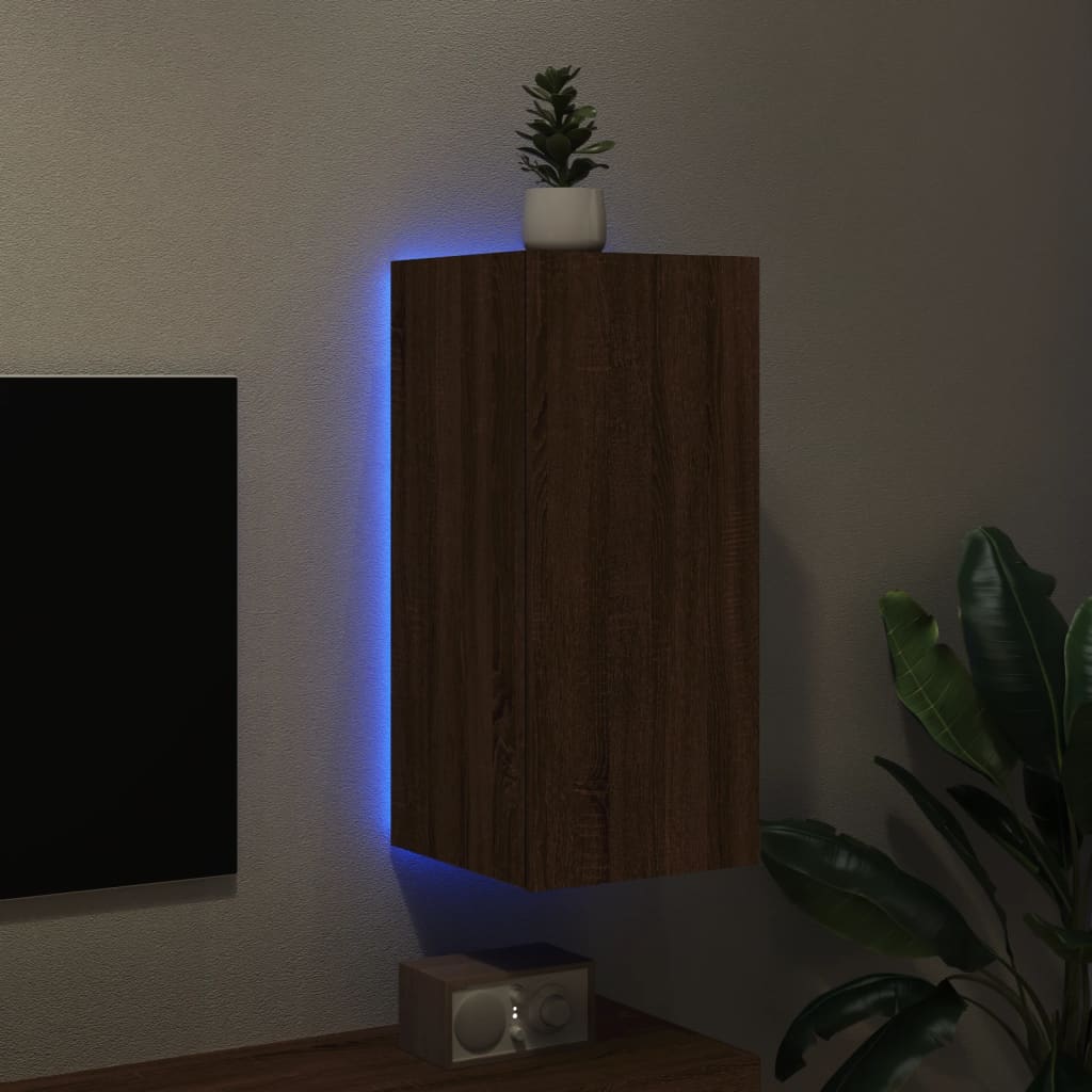 vidaXL Sieninė TV spintelė su LED lemputėmis, ruda, 30,5x35x70cm