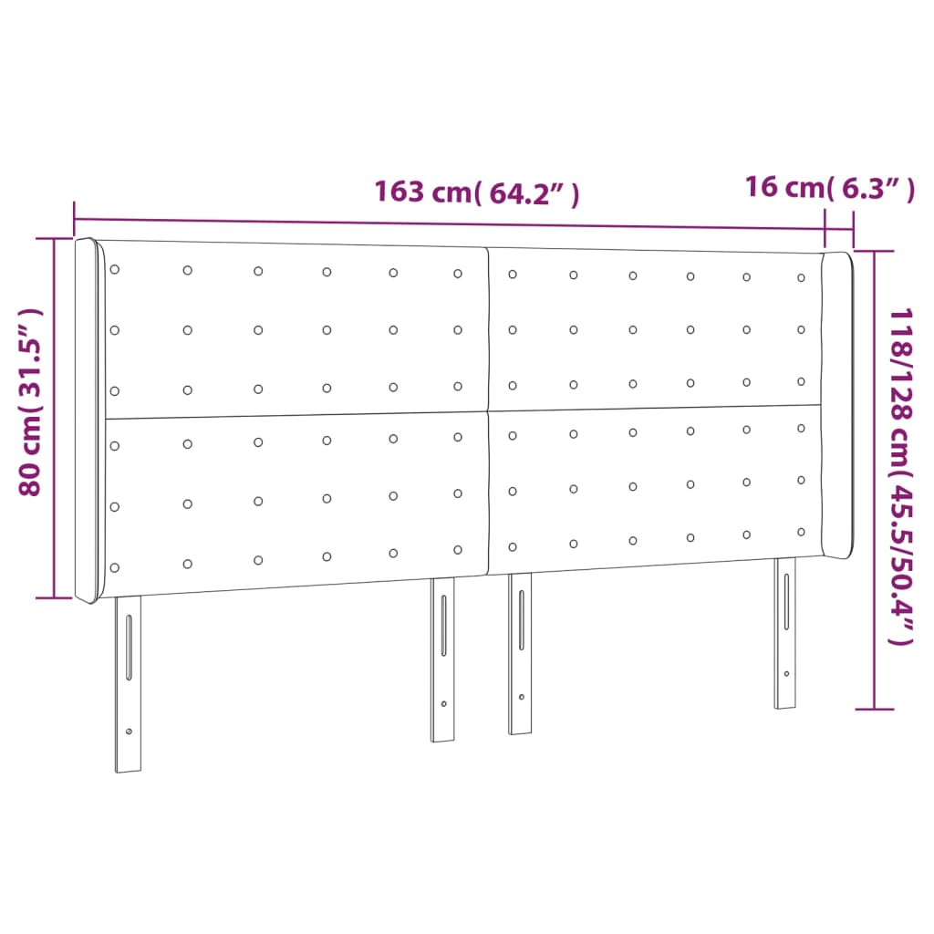 vidaXL Galvūgalis su LED, šviesiai pilkas, 163x16x118/128cm, audinys