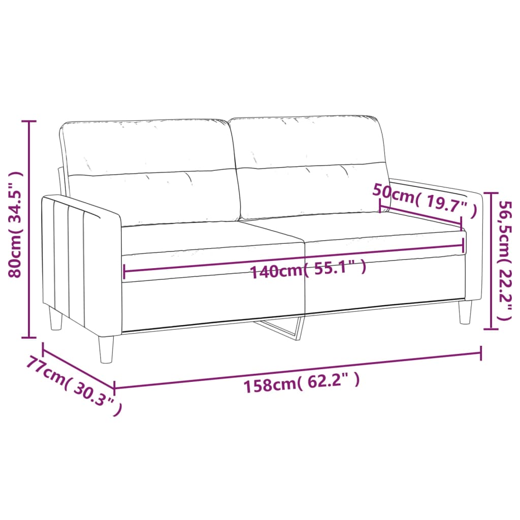 vidaXL Dvivietė sofa, raudonojo vyno spalvos, 140cm, audinys