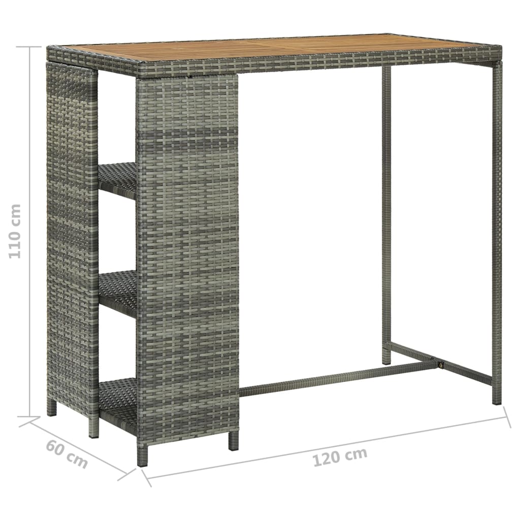 vidaXL Baro staliukas su lentyna, pilkas, 120x60x110cm, poliratanas