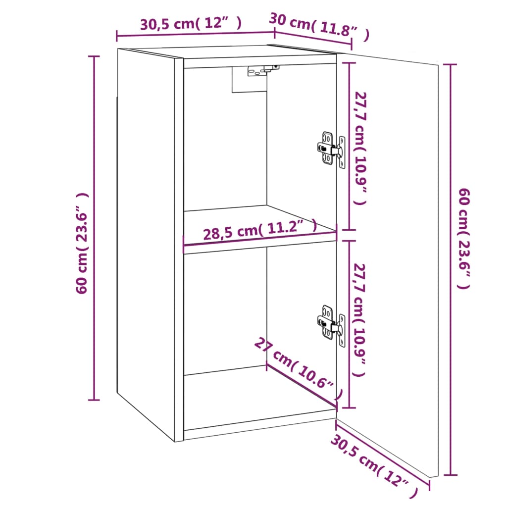 vidaXL Televizoriaus spintelės, 2vnt., rudos, 30,5x30x60cm, mediena