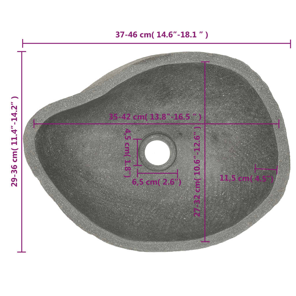 vidaXL Praustuvas, (37-46)x(29-36)cm, upės akmuo, ovalo formos