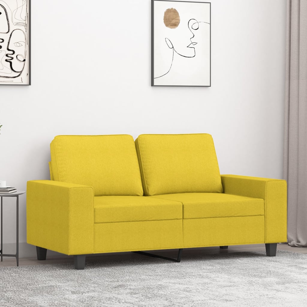 vidaXL Dvivietė sofa, šviesiai geltonos spalvos, 120cm, audinys