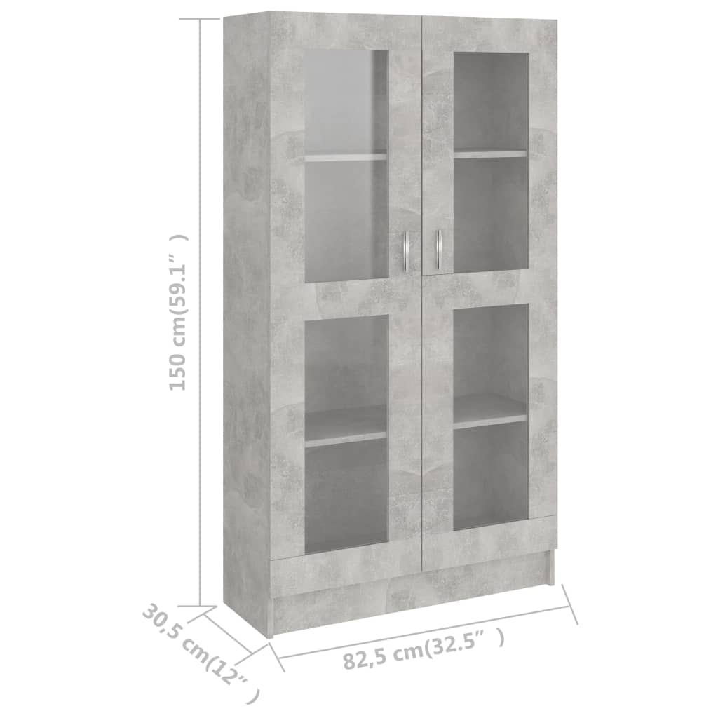 vidaXL Vitrininė spintelė, betono, 82,5x30,5x150cm, apdirbta mediena