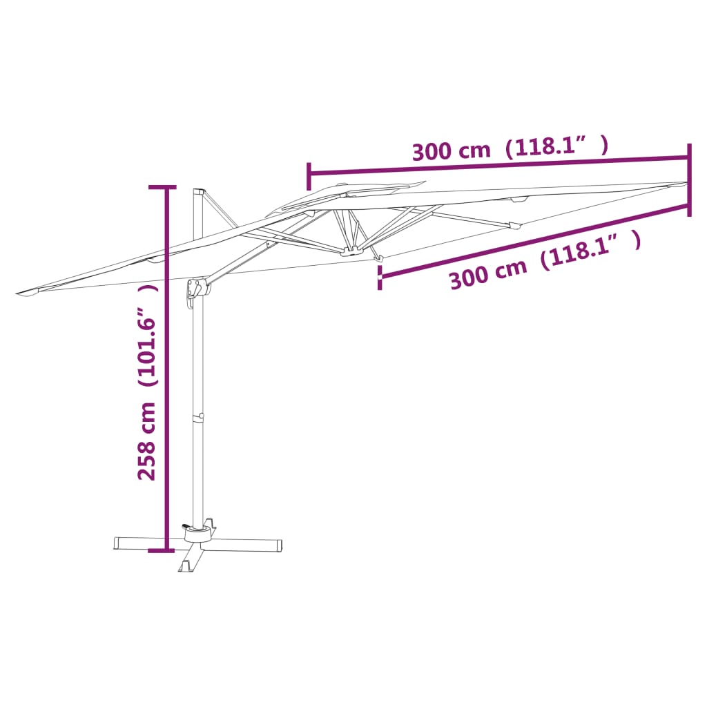 vidaXL Gembinis skėtis su dvigubu viršumi, tamsiai mėlynas, 300x300cm