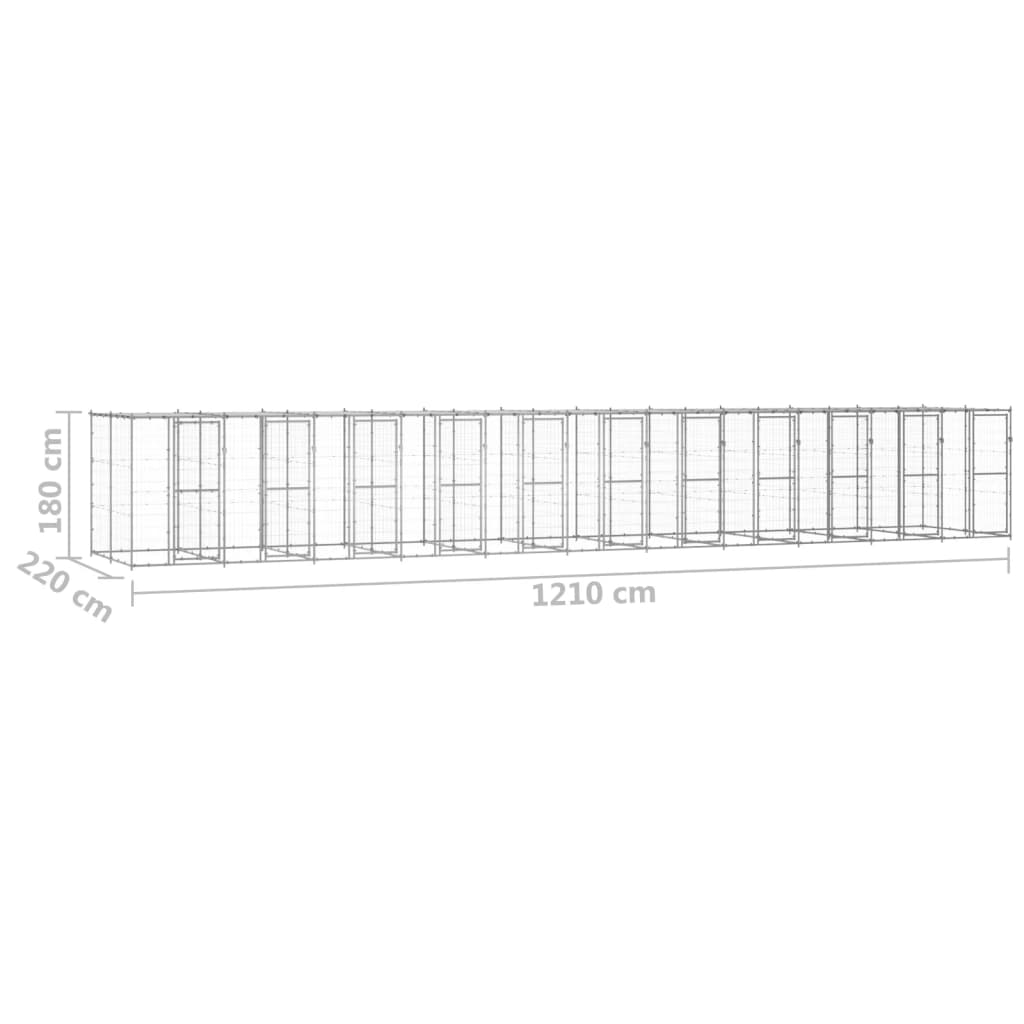 vidaXL Lauko voljeras šunims su stogu, galvanizuotas plienas, 26,62m²