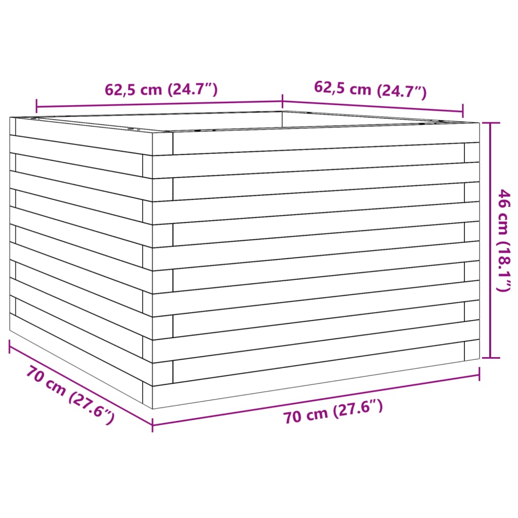 vidaXL Sodo lovelis, 70x70x46cm, impregnuota pušies mediena