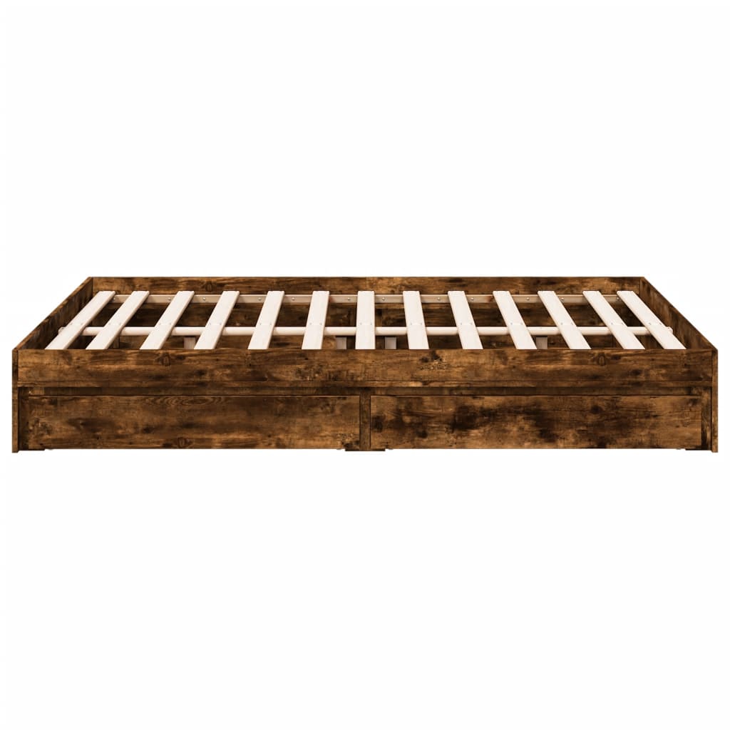 vidaXL Lovos rėmas su stalčiais, dūminio ąžuolo, 135x190cm, mediena