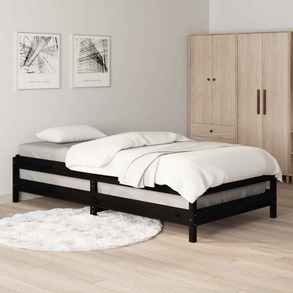 vidaXL Sudedama lova, juoda, 80x200cm, pušies medienos masyvas