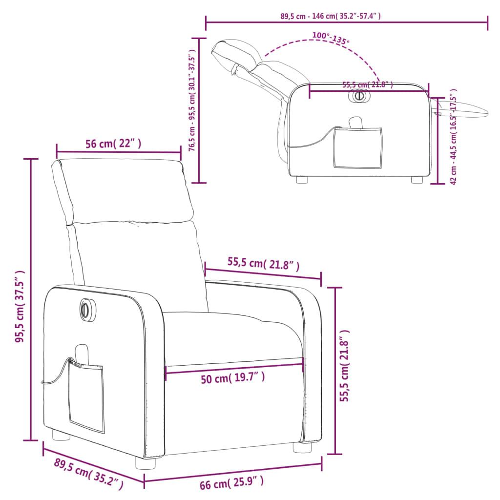 vidaXL Elektrinis atlošiamas masažinis krėslas, vyno, dirbtinė oda