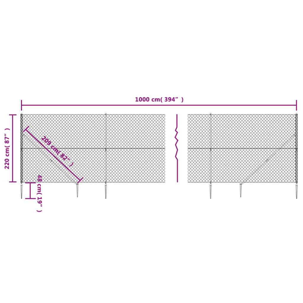 vidaXL Tinklinė tvora su smaigais, sidabrinės spalvos, 2,2x10m