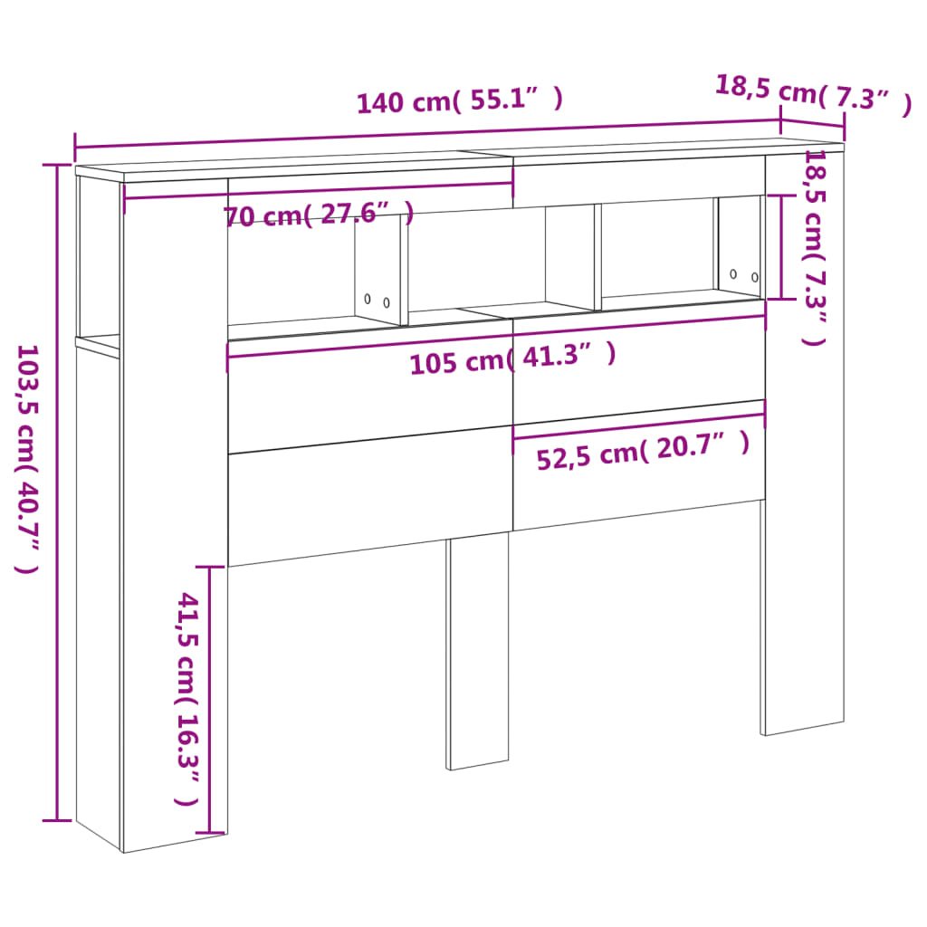 vidaXL LED galvūgalis, baltas, 140x18,5x103,5cm, apdirbta mediena