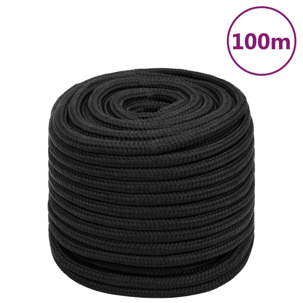 vidaXL Valties virvė, visiškai juoda, 18mm, 100m, polipropilenas