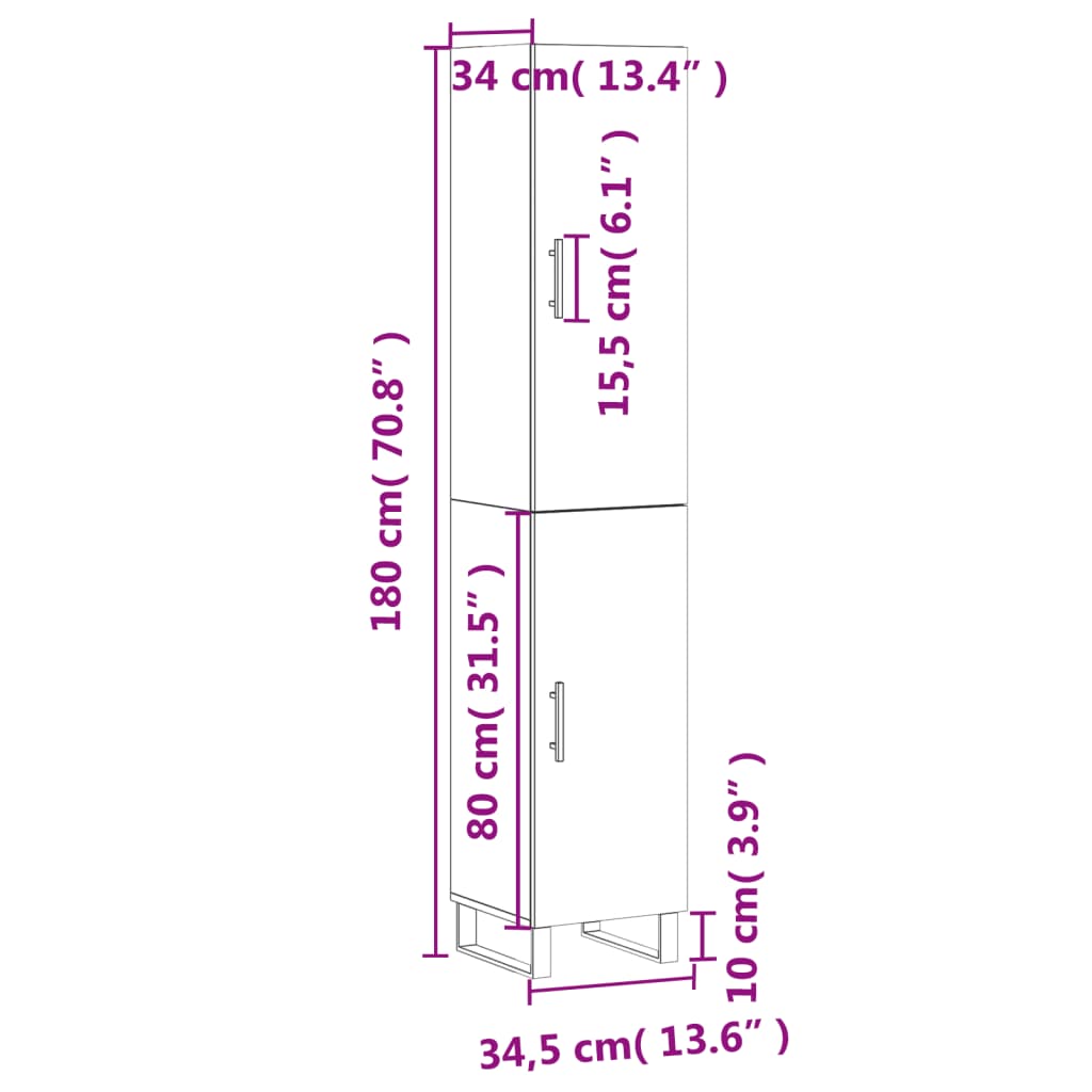 vidaXL Komoda, baltos spalvos, 34,5x34x180cm, apdirbta mediena