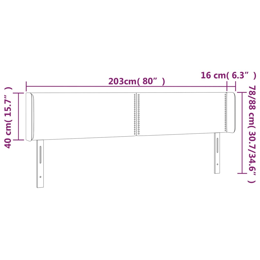 vidaXL Galvūgalis su LED, rožinės spalvos, 203x16x78/88cm, aksomas