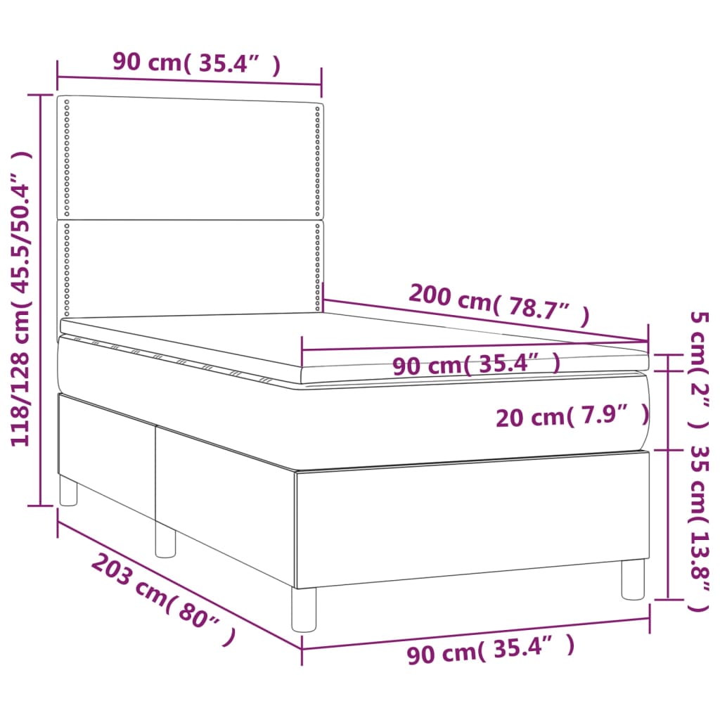 vidaXL Lova su spyruoklėmis ir čiužiniu, juoda, 90x200cm, dirbtinė oda