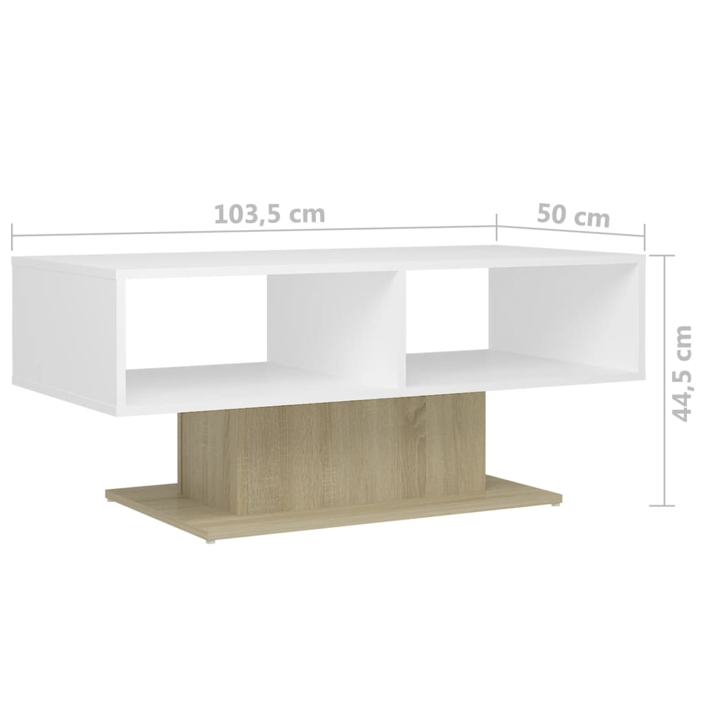 vidaXL Kavos staliukas, baltas ir ąžuolo, 103,5x50x44,5cm, mediena