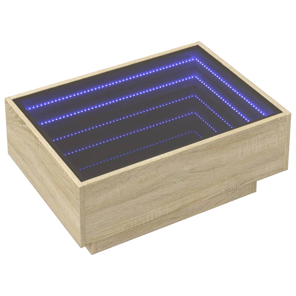 vidaXL Kavos staliukas su LED, ąžuolo, 70x50x30cm, apdirbta mediena