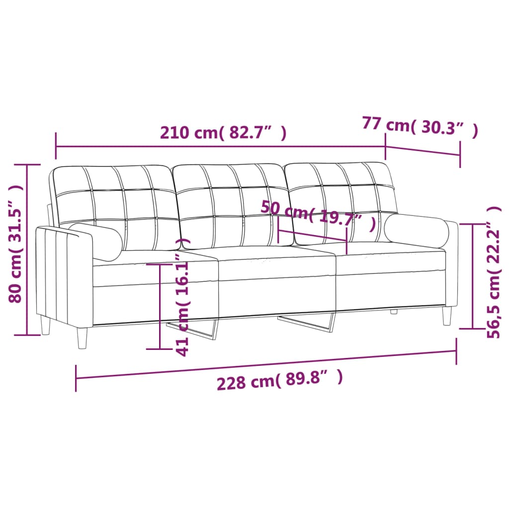 vidaXL Trivietė sofa su pagalvėmis, tamsiai pilka, 210cm, audinys