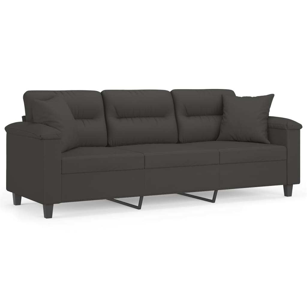 vidaXL Trivietė sofa su pagalvėmis, tamsiai pilka, 180cm, audinys