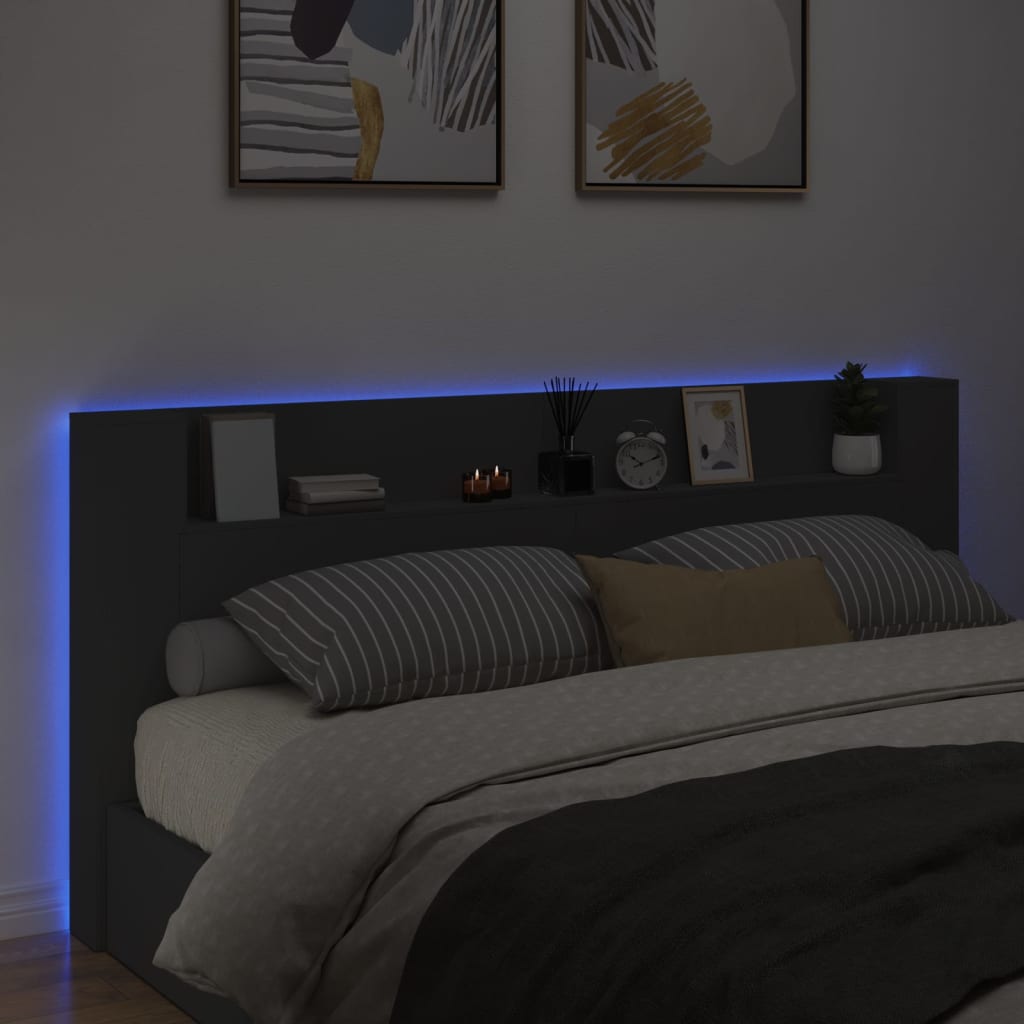 vidaXL Galvūgalis-spintelė su LED, juodos spalvos, 220x16,5x103,5cm