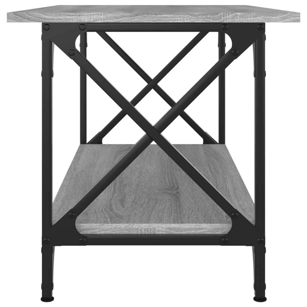 vidaXL Kavos staliukas, pilkas ąžuolo, 80x45x45cm, mediena ir geležis