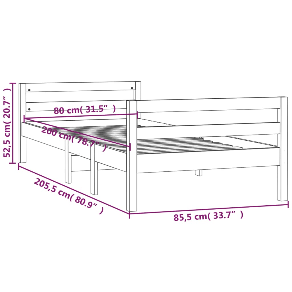 vidaXL Lovos rėmas, medaus rudas, 80x200cm, pušies medienos masyvas