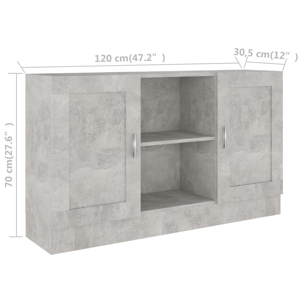 vidaXL Šoninė spintelė, betono, 120x30,5x70cm, apdirbta mediena