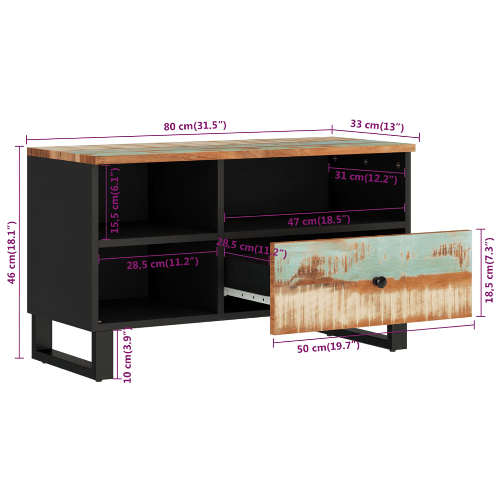 vidaXL Televizoriaus spintelė, 80x33x46cm, perdirbta/apdirbta mediena