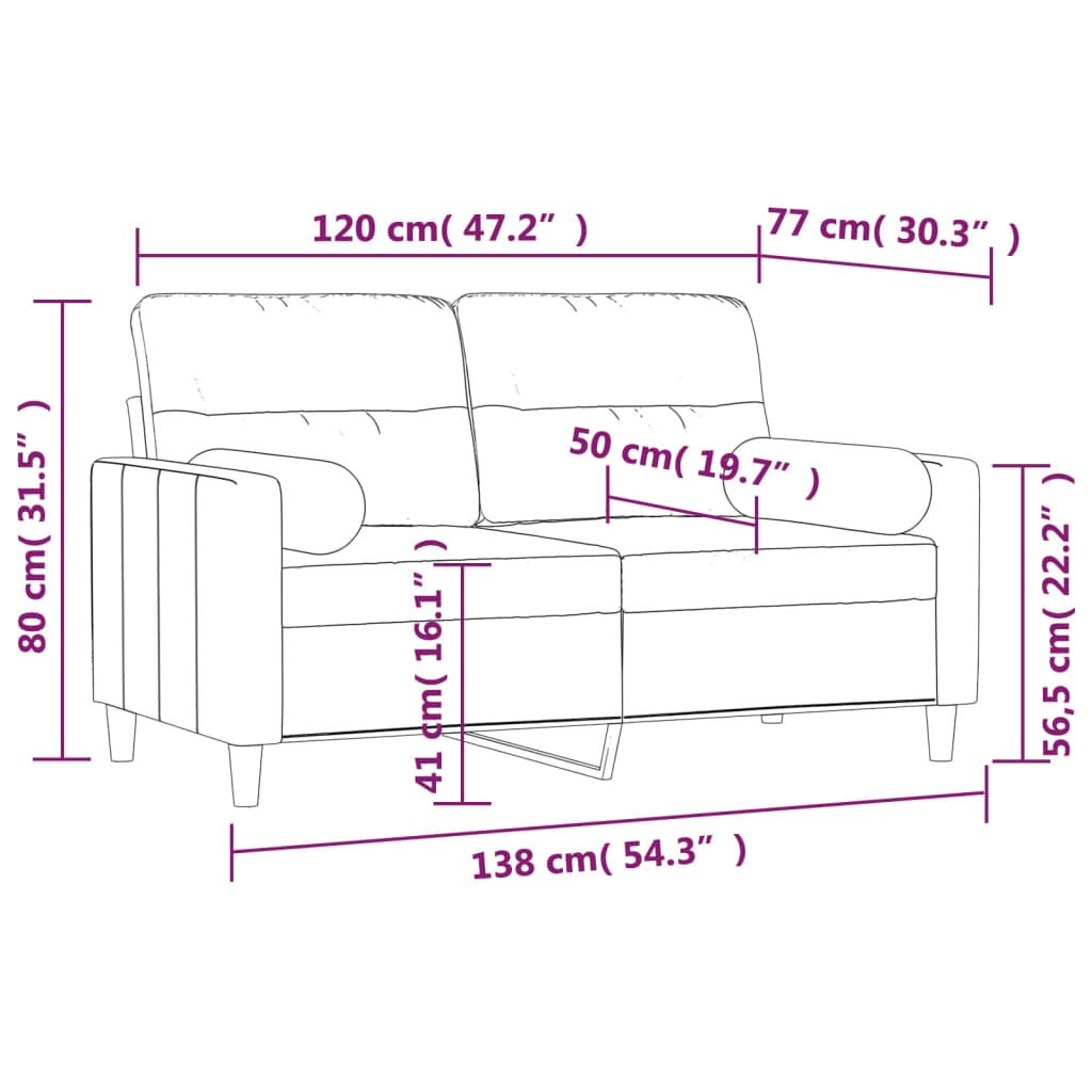 vidaXL Dvivietė sofa su pagalvėmis, šviesiai pilka, 120cm, audinys