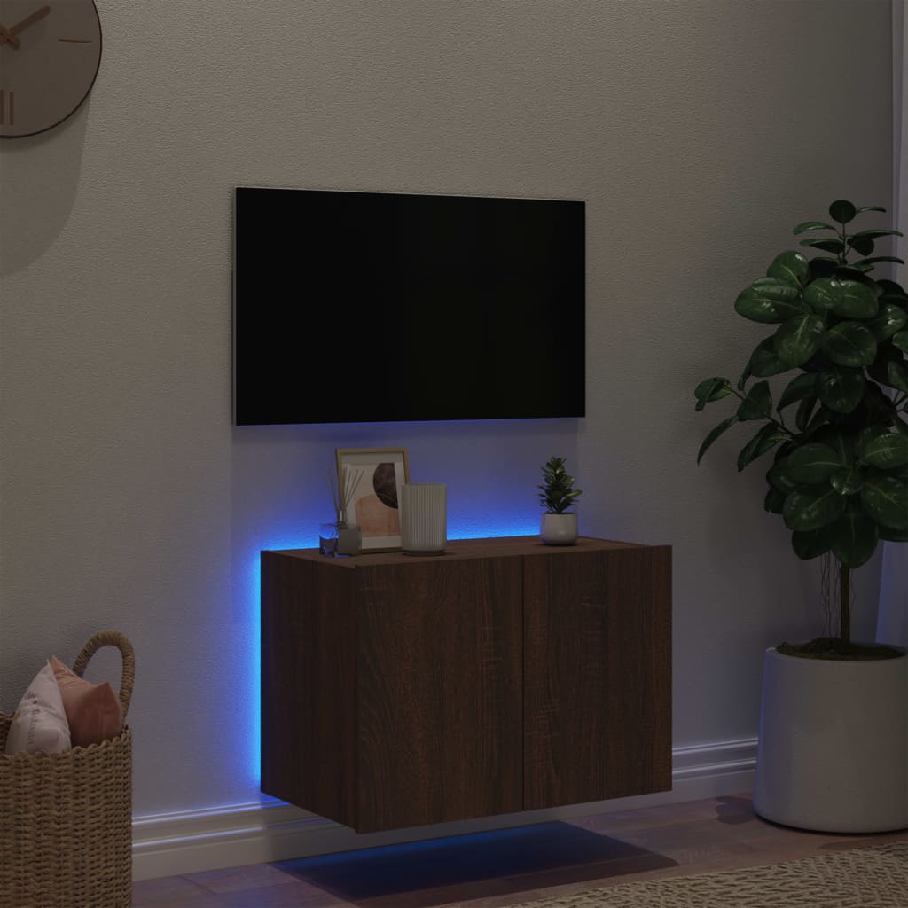 vidaXL Sieninė TV spintelė su LED lemputėmis, ruda ąžuolo, 60x35x41cm