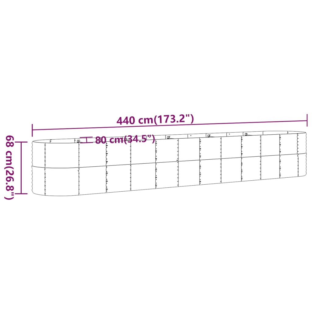 vidaXL Aukštas sodo lovelis, sidabrinis, 440x80x68cm, plienas