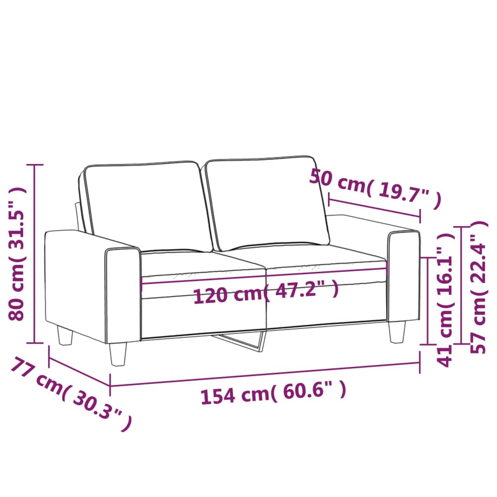 vidaXL Dvivietė sofa, šviesiai geltonos spalvos, 120cm, audinys