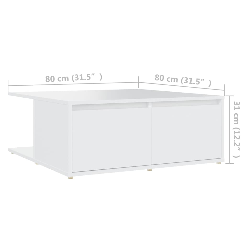 vidaXL Kavos staliukas, baltos spalvos, 80x80x31cm, apdirbta mediena