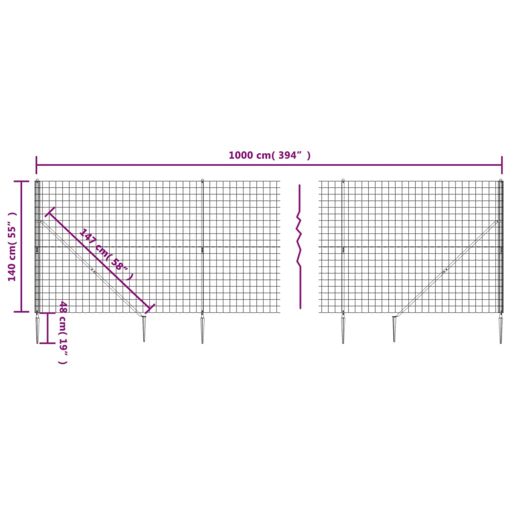 vidaXL Vielinė tinklinė tvora su smaigais, antracito spalvos, 1,4x10m