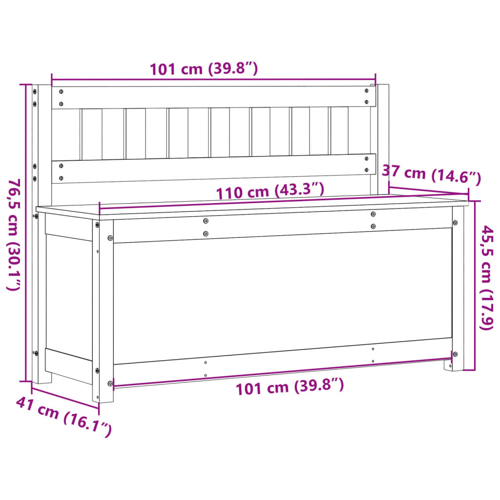 vidaXL Suoliukas, 110x41x76,5cm, pušies medienos masyvas