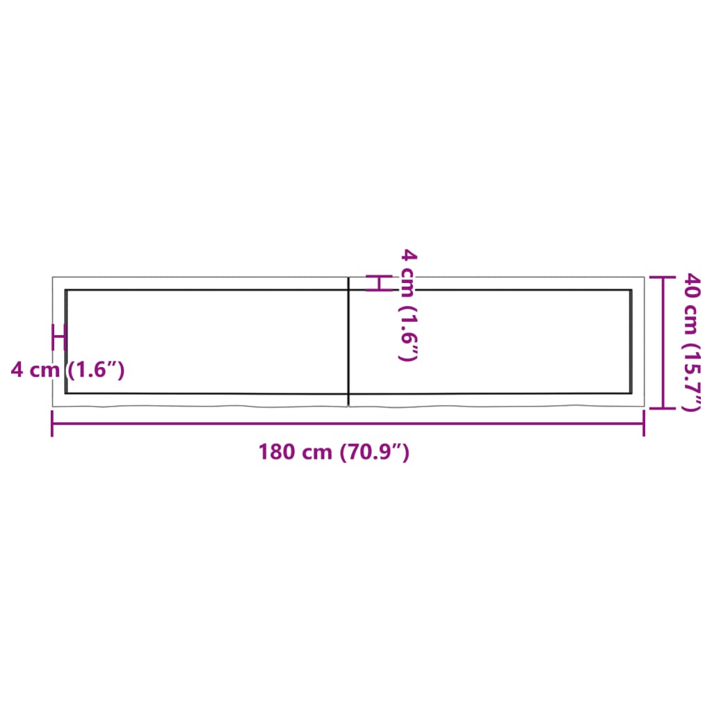 vidaXL Vonios kambario stalviršis, 180x40x(2–6) cm, medienos masyvas