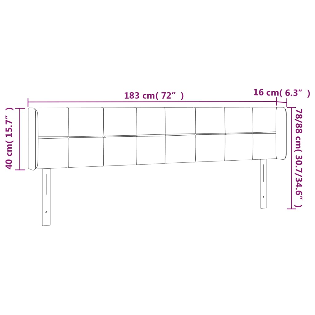 vidaXL Galvūgalis su LED, juodos spalvos, 183x16x78/88cm, aksomas