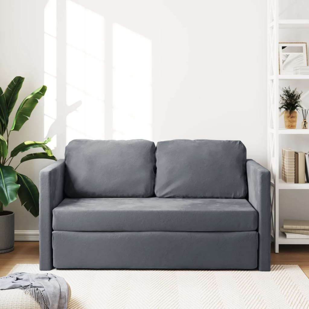 vidaXL Grindų sofa-lova, 2-1, tamsiai pilka, 122x204x55cm, aksomas