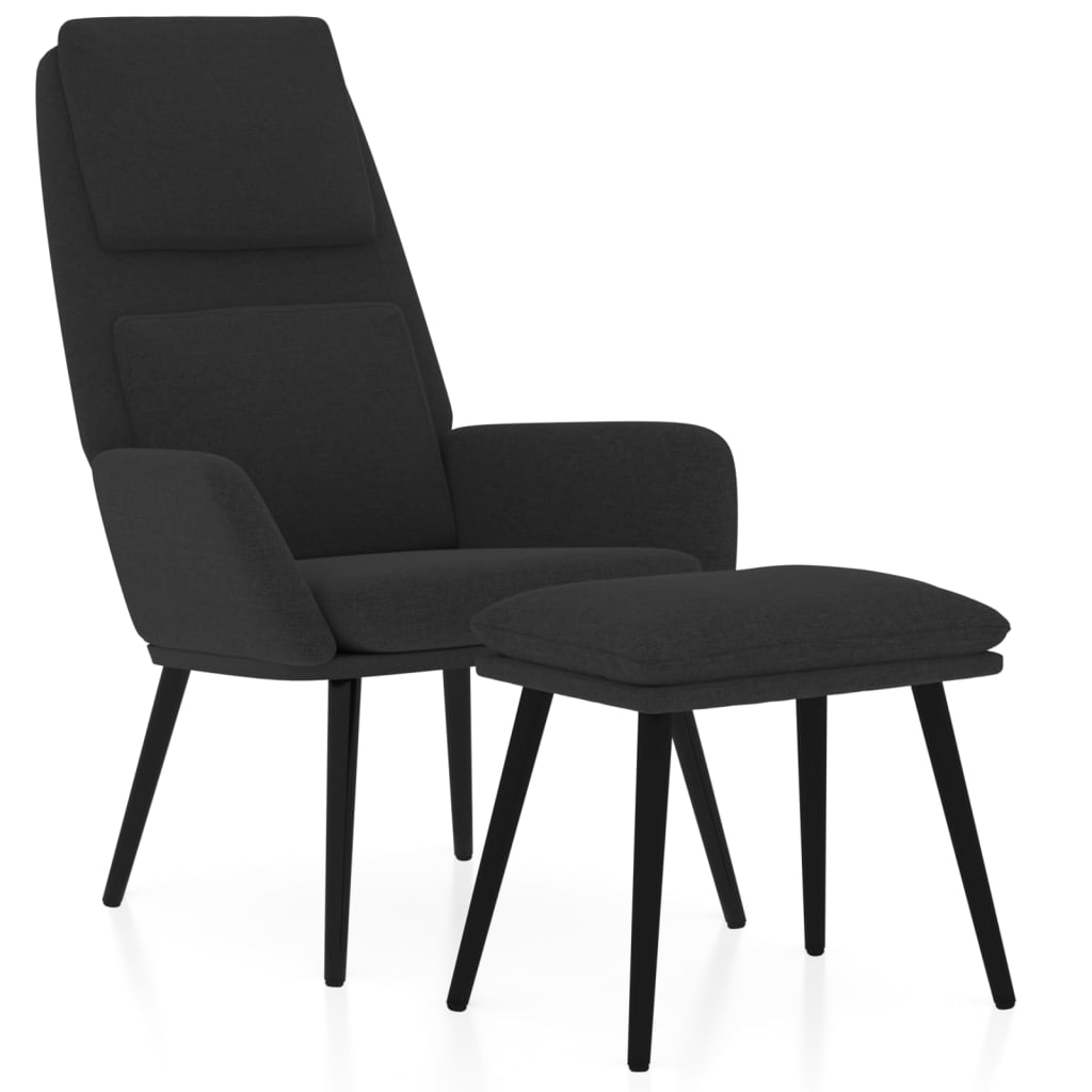 vidaXL Poilsio kėdė su taburete, juodos spalvos, audinys