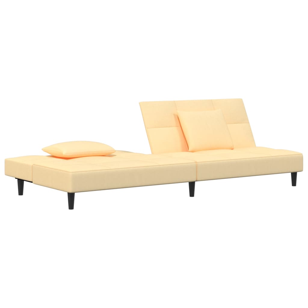 vidaXL Dvivietė sofa-lova su dvejomis pagalvėmis, kreminė, aksomas