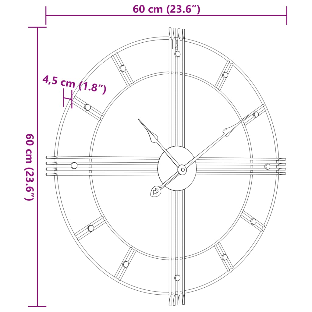 vidaXL Sieninis laikrodis, juodos spalvos, 60cm, geležis